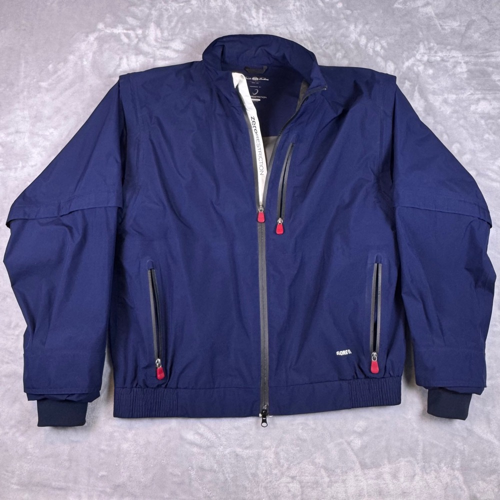 Brooks Brothers Zero Restriction Gore-Tex Golf Jacket Navy Blue Mens L Zip Off*